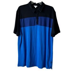 Calvin Klein Polo Shirt Nautical Blue Stripe Cotton Collared Casual Shirt Sz XL